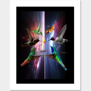 Trippy Kolibri Galaxie Vogel Glitch Techno Berlin Posters and Art